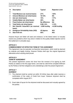 The Sale and Purchase Agreement
Contract No: DWIC/GTC SPA 110523S
Dated: AUGUST 14th 2011
N
o
Description
Typical
Rejection L