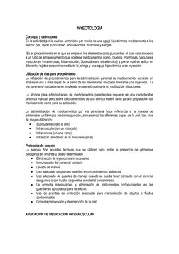 INYECTOLOGÍA
Concepto y definiciones 
Es la actividad por la cual se administra por medio de una aguja hipodérmica medicament