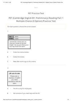 B1 PET Reading Part 1 Practice Test | PDF | Multiple Choice | Communication