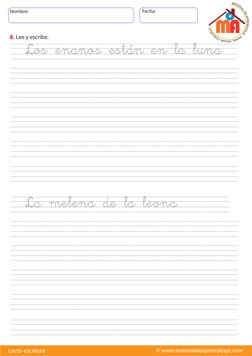 Nombre:
Fecha:
© www.materialdeaprendizaje.com
Lecto-escritura
8. Lee y escribe.
  Los enanos están en la luna