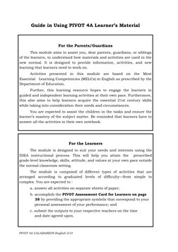 PIVOT 4A CALABARZON English G10 
 
For the Parents/Guardians 
 
This module aims to assist you, dear parents, guardians, or s
