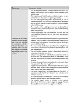 (vi)
Outcomes
Assessment criteria
 •
The retailing environment can be explained, discussed and 
applied in accordance with th