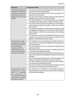(vii) 
MNM1506/1
Outcomes
Assessment criteria
Understand, design and 
evaluate the retail store 
environment in a practical
