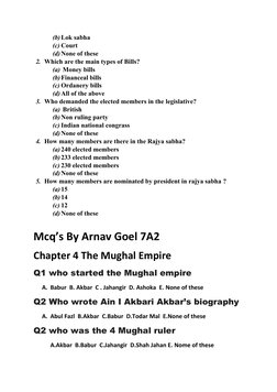 (b)Lok sabha
(c) Court
(d)None of these
2. Which are the main types of Bills?
(a) Money bills
(b)Financeal bills
(c) Ordanery