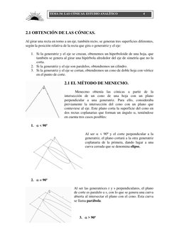 TEMA 54: LAS CÓNICAS. ESTUDIO ANALÍTICO                                  4 
 
2.1 OBTENCIÓN DE LAS CÓNICAS. 
Al girar una