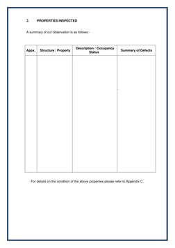 2. 
PROPERTIES INSPECTED 
 
 
A summary of our observation is as follows:- 
 
 
 
Appx. 
Structure / Property 
Descript