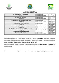 SERVIÇO PÚBLICO FEDERAL
Ministério da Educação
Instituto Federal de Alagoas – IFAL
6 – Histórico Escolar de nível anterior
(M