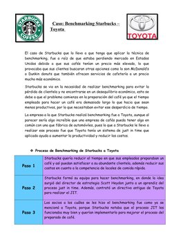 Caso: Benchmarking Starbucks –
Toyota 
El caso de Starbucks que lo llevo a que tenga que aplicar la técnica de
benchmarking