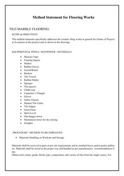Flooring Works Method Statement | PDF | Flooring | Tile
