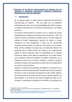 5 
 
II. Resumen de las Normas Internacionales de Auditoría con los 
siguientes 5 elementos; Introducción, Objetivos, Definic