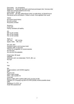 Oral intake     (% of baseline) 
Baseline of     feeds per day (both solid food and breast milk / formula milk) 
Water (all c