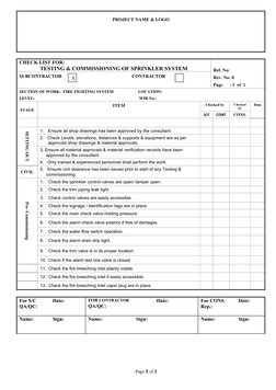 Sprinkler System Testing Checklist | PDF | Fire Sprinkler System | Valve