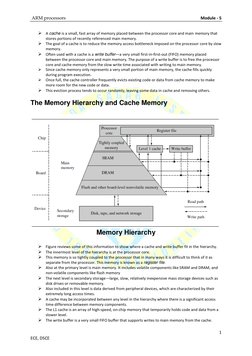 ARM processors 
 
Module - 5 
1 
ECE, DSCE 
 A cache is a small, fast array of memory placed between the processor core and