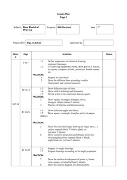 Lesson Plan
Page 1
Subject
Basic Electrical 
Drawing
Program
DAE Electrical
Year
1st
Prepared by
Engr. M.Zubair
Approved by
M