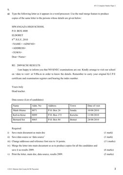 451/2 Computer Studies Paper 2
1.
a)
Type the following letter as it appears in a word processor. Use the mail merge feature
