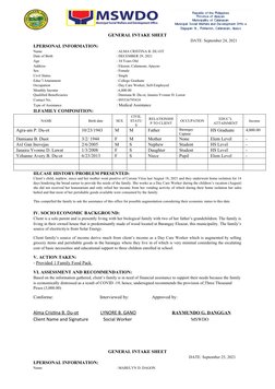 GENERAL INTAKE SHEET
                   DATE: September 24, 2021
I.PERSONAL INFORMATION:
Name
: ALMA CRISTINA B. DU-OT
Date o