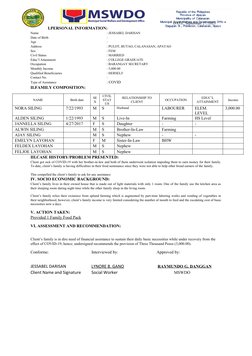 DATE: September 27, 2021
I.PERSONAL INFORMATION:
Name
: JESSABEL DARISAN
Date of Birth
: 
Age
: 
Address
: PU