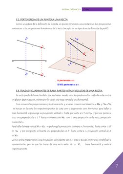 Sistema diédrico 1  2º BAC 
 
 
7 
 
 
3.2. PERTENENCIA DE UN PUNTO A UNA RECTA 
Como se deduce de la definición de la recta,