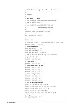 4 • Introduction
; Heidenhain configuration file - Metric version
;
; History
;
; Who When     What
; === ======== ==========