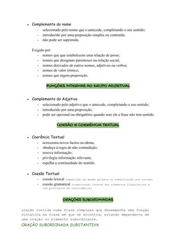 ●Complemento do nome
-
selecionado pelo nome que o antecede, completando o seu sentido;
-
introduzido por uma preposição simp