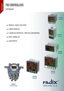 PID CONTROLLERS
Full Featured
NEX20X
NEX201
48x48x85
NEX203
48x96x60
NEX205
96x96x60
NEX207
164.3x177.5x125
■  SINGLE / DUAL