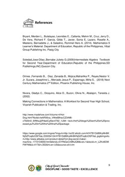 9 
 DISCIPLINE • GOOD TASTE • EXCELLENCE 
 
References 
 
 
Bryant, Merden L., Bulalayao, Leonides E., Callanta, Melvin M., C