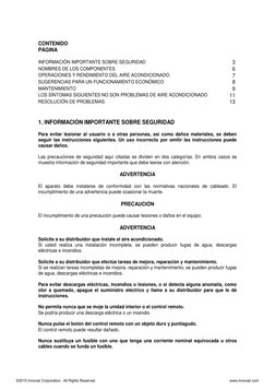 CONTENIDO 
PÁGINA 
INFORMACIÓN IMPORTANTE SOBRE SEGURIDAD  
3 
NOMBRES DE LOS COMPONENTES  
6 
OPERACIONES Y RENDIMIENTO DEL
