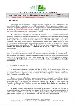 GERÊNCIA DE QUALIDADE DE VIDA OCUPACIONAL/SEAD
                LTCAT
 LAUDO TÉCNICO DAS CONDIÇÕES DO AMBIENTE DE TRABALHO 
No