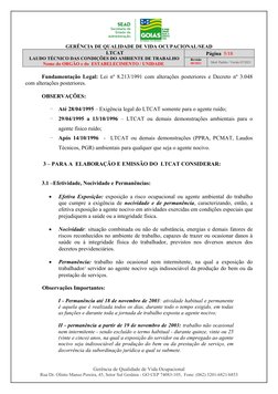 GERÊNCIA DE QUALIDADE DE VIDA OCUPACIONAL/SEAD
                LTCAT
 LAUDO TÉCNICO DAS CONDIÇÕES DO AMBIENTE DE TRABALHO 
No