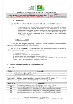 GERÊNCIA DE QUALIDADE DE VIDA OCUPACIONAL/SEAD
                LTCAT
 LAUDO TÉCNICO DAS CONDIÇÕES DO AMBIENTE DE TRABALHO 
No