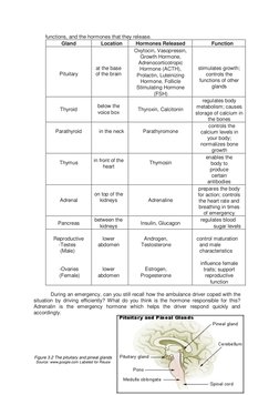 functions, and the hormones that they release. 
Gland 
Location 
Hormones Released 
Function 
 
 
 
 
Pituitary 
 
 
 
at the