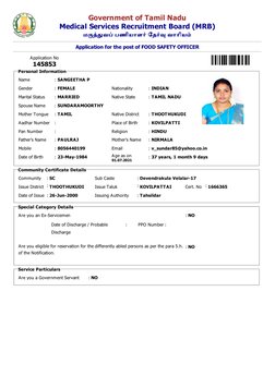 Government of Tamil Nadu
Medical Services Recruitment Board (MRB)
மவ பணியாள ேத வாாிய
Application for the post of FOOD