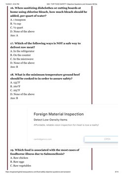 Food Safety MCQs and Answers Guide | PDF | Grilling | Foodborne Illness