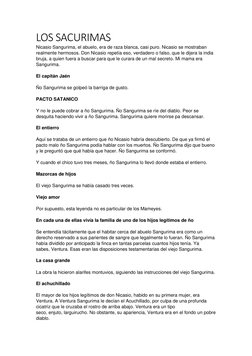 LOS SACURIMAS 
Nicasio Sangurima, el abuelo, era de raza blanca, casi puro. Nicasio se mostraban 
realmente hermosos. Don Nic
