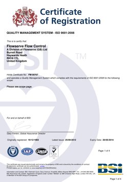 Property of Flowserve, '      UNCONTROLLED  WHEN  PRINTED      ', Issued: 19/04/2011, Ref: FFC ISO 9001 2008
Cert Rev: 1, Pri