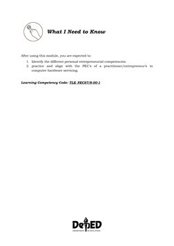 What I Need to Know
After using this module, you are expected to:
1. Identify the different personal entrepreneurial competen
