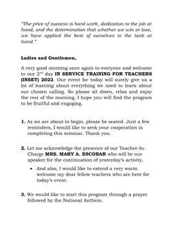 INSET Training Opening Emcee Script | PDF | Career & Growth