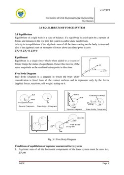 Elements of Civil Engineering & Engineering 
Mechanics 
21CV104 
 
DSCE 
Page 1 
 
3.0 E