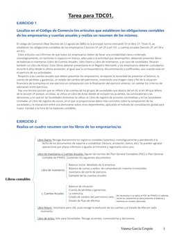 Tarea para TDC01.
EJERCICIO 1
Localiza en el Código de Comercio los artículos que establecen las obligaciones contables
de lo