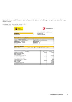 Documento 4:En el caso del siguiente  recibo de liquidación de coƟzaciones, los datos para los registros contables habría que