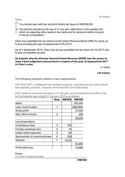 (9 marks)
Notes:
(1
)
You should start with the net profit before tax figure of RM238,000.
(2
)
You should indicate by the us