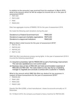 In relation to the amounts Loga received from his employer in March 2018, 
what is the amount which he will be subject to inc