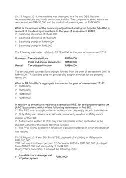 On 15 August 2018, the machine was destroyed in a fire and DSB filed the 
necessary reports and made an insurance claim. The
