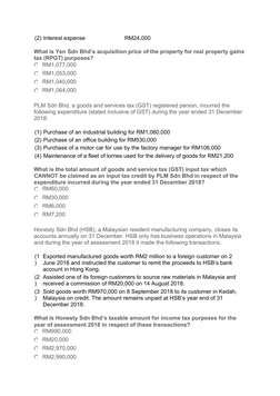 (2) Interest expense
RM24,000
 
What is Yen Sdn Bhd’s acquisition price of the property for real property gains
tax (RPGT) pu