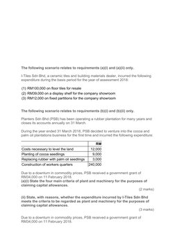 The following scenario relates to requirements (a)(i) and (a)(ii) only.
 
I-Tiles Sdn Bhd, a ceramic tiles and building mater
