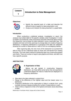 Mathematics in the Modern World, Surigao del Sur State University
 
 
Page | 3  
 
 
 
Introduction to Data Management