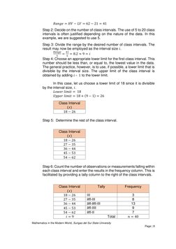 Mathematics in the Modern World, Surigao del Sur State University
 
 
Page | 8  
 
 
 
𝑅𝑎𝑛𝑔𝑒= 𝐻𝑉−𝐿𝑉= 62 −21 = 41 
 
