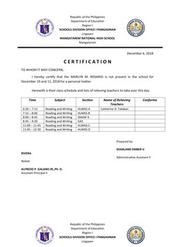 Republic of the Philippines
Department of Education
Region I
SCHOOLS DIVISION OFFICE I PANGASINAN
Lingayen
MANGATAREM NATIONA