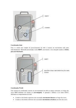 Coordenadas Joint
Este é o modo mais simples de posicionamento do robô e consiste em movimentar cada junta
individualmente. M