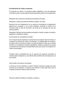Procedimiento de visitas a empresas
El protocolo de visitas a la empresa deberá adaptarse a las circunstancias
concretas de e